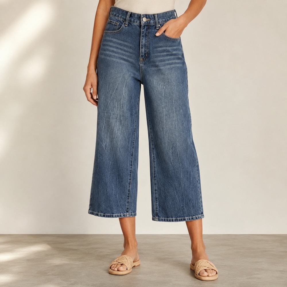 DAZY Wide Leg Jeans Women XL Blue Denim High Rise Relaxed Medium Wash Cotton
